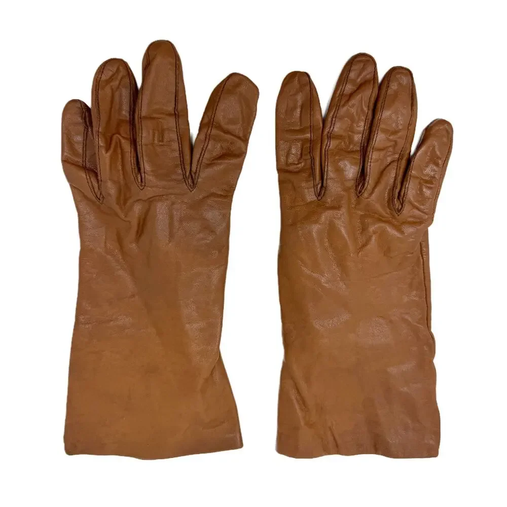 Vintage Honey Brown Leather Winter Dress Gloves Womens size S/M Lined